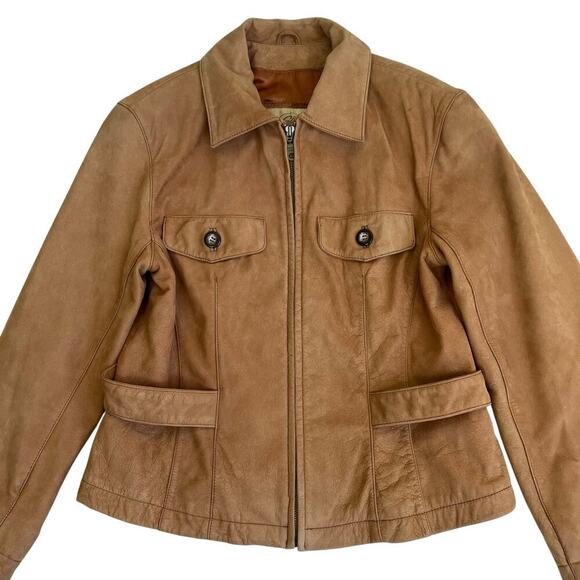 Georgetown Leather Vintage Tan Leather Jacket Waist Length Zip-up Collared Retro - Picture 7 of 16
